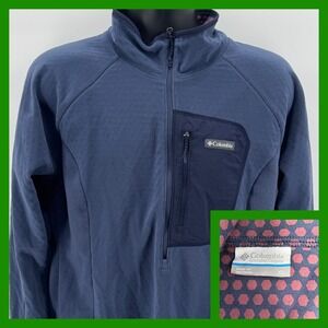 Columbia Mens XL Fleece Pullover Jacket Omni Heat‎ Blue Active Zip Pocket